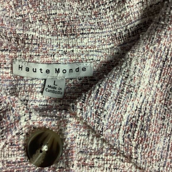 HAUTE MONDE Plaid Button-up Tweed Long Sleeves Top Shacket - Picture 5 of 9